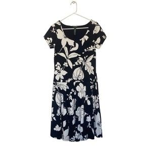 Lauren Ralph Lauren Floral Dress Womens Medium Short Sleeve Blue Navy